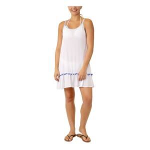 Miken Adjustable Ruffled Scoop Neck Cover Up White Size XS 1355